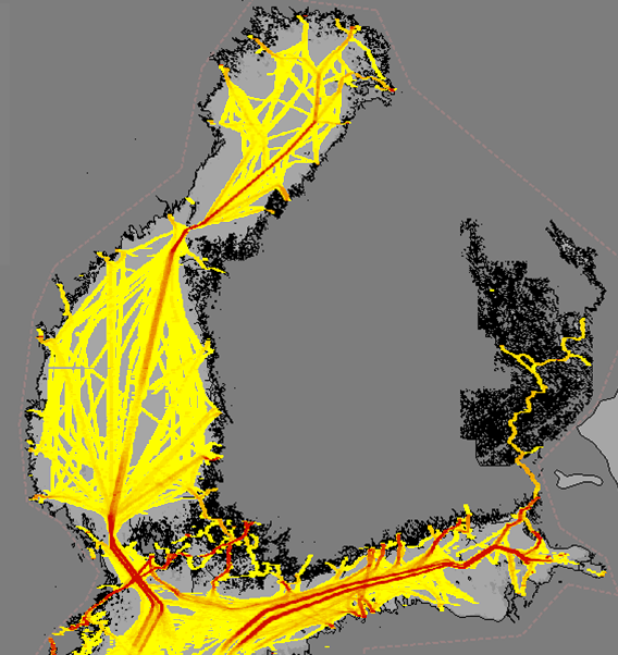 Version av den 5 november 2014 4 (17) 3. Handelssjöfart Av nedanstående bild framgår fartygstrafiken på Norra Östersjön.