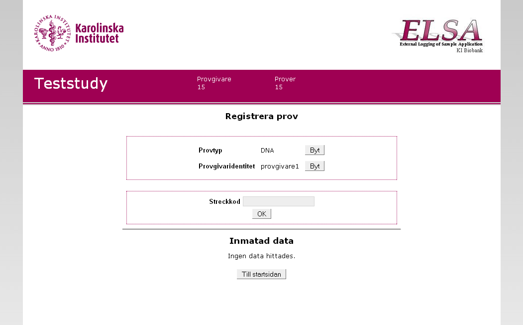 Bild 12 Sida där prover registreras då fler än ett prov per provgivare ska registreras. Registrera prover genom att ange providentitet och klicka på OK.