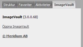 Detta är startläget för administrerar ImageVault. Notering!