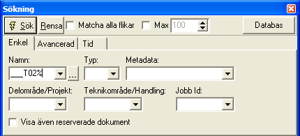 Alternativ andra sätt att söka dokument Fliken Enkel Används i första hand då dokumentnamn eller filnamn är känt. Funktion är även användbar när t.ex.