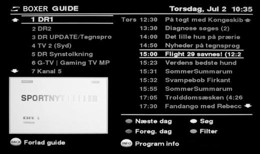 Se tekst-tv 1 Skift til tekst-tv Med TEXT knappen kan du få adgang til tekst-tv. 2 Vælg side Brug tal-knapperne eller knapperne til at vælge side med.
