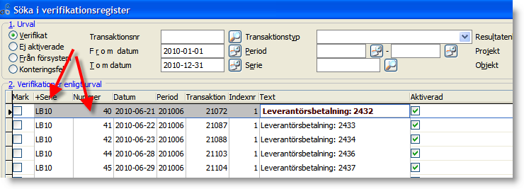 Seriehantering Alla verifikationer i Entré skapas med serie och verifikationsnummer.