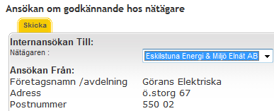 Ny ansökan Denna funktion används för att skicka en ansökan om anslutning till ett annan nätägare än den lokala.