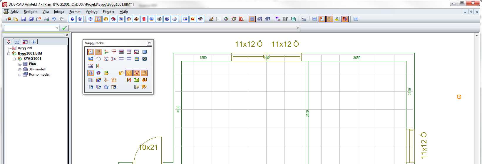 14... Kapitel 3 13.08.2012 Fönster och dörr DDS-CAD Arkitekt 7 Se på detaljerad planritning med skravur och text markerat.