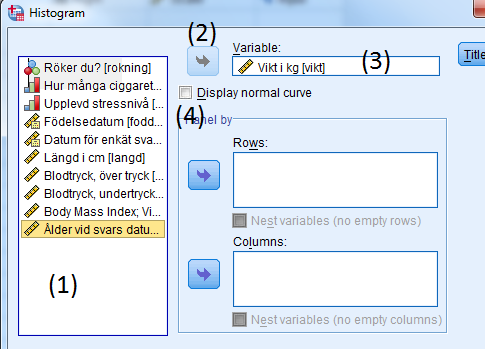 4.2.2 HISTOGRAM Ett histogram visar värdenas fördelning. Histogram används ofta för att bedöma om värdena tillhör en viss fördelning, t.ex. normalfördelningen.