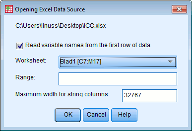 3.4 IMPORTERA DATA VIA EXCEL Att importera en Excel-fil till SPSS är enkelt. Tryck File->Open>Data. Under Files of Type välj Excel, som visas I bilden nedan.