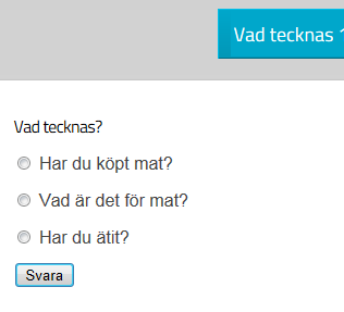 Delen Öva själv/teckna Själv visas texten först, televen får en chans att teckna själv och kan sedan klicka fram filmen för att kontrollera att han/hon har tecknat rätt. Delen övasjälv/vad tecknas?