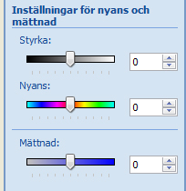 Det finns tre reglage för att korrigera bildens färger och här får man prova sig fram med att föra