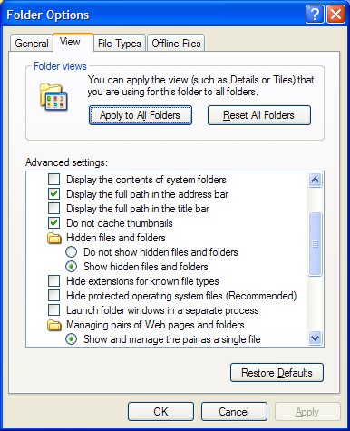 Gömda filer Attrib +h kommandot Show hidden files option i explorer Det finns normalt sett många gömda filer i ett