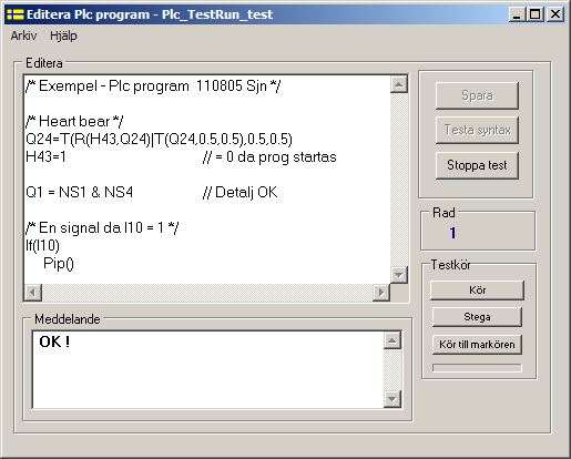 Figur 1, Editera Plc-program Formuläret har två rutor. I den övre (Editera) skriver man in/ändrar sitt Plc-program.