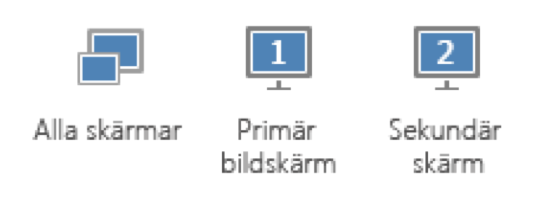 Om du har flera bildskärmar och delar program eller skrivbord, visas delningsverktygsfältet alltid på den primära bildskärmen, såvida du inte väljer att dela den sekundära bildskärmen.