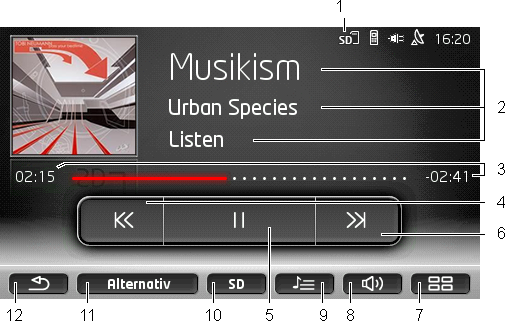 Välja en sparad radiokanal 1. Klicka på (Stationslista) i RADIO. Den sparade listan för aktuell frekvans öppnas. 2. Klicka kort på radiokanalens minnesplats som du vill höra.