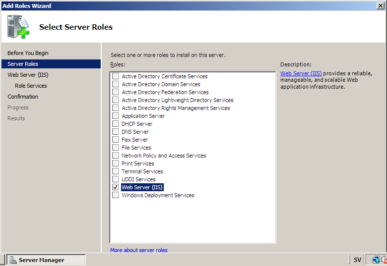 6.1.5 För Windows Server 2008 ( IIS 7) Installera rollen Web Server (om inte tidigare installerad) genom att