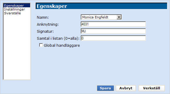 18.2.6.1 Ny handläggare Egenskaper Om du väljer Ny handläggare kan du välja Användare ur rullgardinsmenyn.