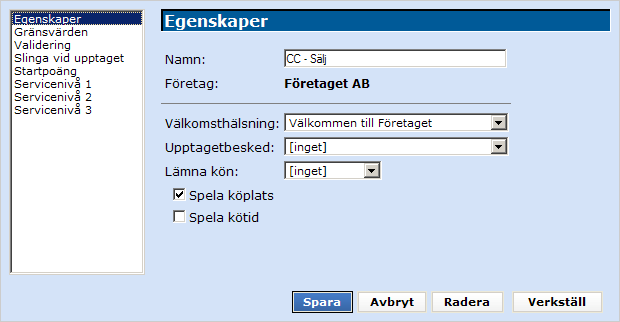 5.2 Ny Contact Center kö Klicka på menyvalet "Contact Center" för att se vilka CC köer som finns upplagda.