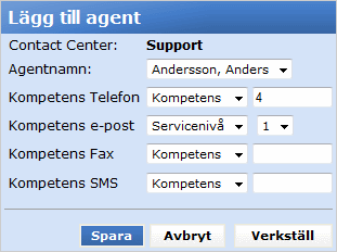 Du måste nu länka Agenten till ett eller flera CC köer samt ange kompetens i respektive CC kö för respektive media.