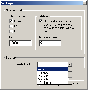 Figur 8: Dialogruta Settings. P1 och P2 är kvarlevor från tidigare Casperversioner. Ta bort konfigurationer Du kan tömma en modell på alla värderingar med hjälp av knappen längst till höger.