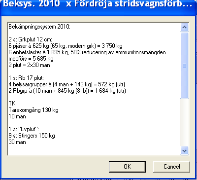 Figur 8: Gruppens bedömning av vilka vapensystem som krävs i olika scenarier. X betyder att systemet inte klarar uppgiften. K att det klarar uppgiften med vissa förbehåll.