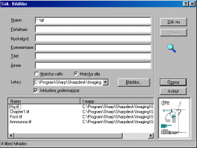 2. Klicka knappen Sök. Dialogrutan Sök: Bildfiler visas. Dialogrutan Sök: Bildfiler 3. I fältet Ämne, skriv: Sample image. 4.