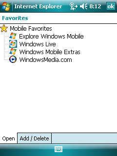 Surfa på Internet 1. Knacka på Internet Explorer. 2. Visa favoritlistan genom att knacka på den programstyrda tangenten Favorites (Favoriter). Knacka för att gå till en webbplats. 3.