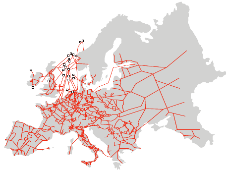 Figur 1. Naturgasnätets utbredning i Europa 4 För att kunna leverera fordonsgas så måste rågasen renas och uppgraderas. Uppgradering innebär att koldioxid avskiljs för att höja gasens värmevärde.
