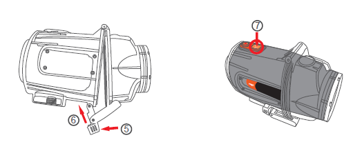 Notera: 1) Innan du lägger in enheten i den vattentäta behållaren, stäng av inspelning och var uppmärksam på enhetens riktning. 2) När du lagt in enheten i den vattentäta behållaren, lås behållaren.