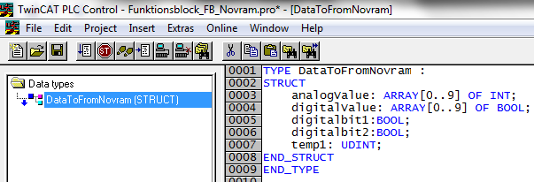 3.1 Beskrivning av funktionsblocket FB_NovRamReadWriteEx Beskrivning på ingångspinnar till funktionsblocket FB_NovRamReadWriteEx: Var Input Typ Beskrivning ndevid UDINT Novram device ID, utläses i
