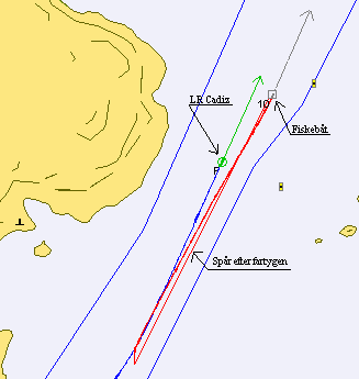 14 Figur 11. Möte med M/S Finfellow (taget från simulatorn) Kl.