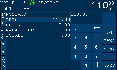 MINPRIS Används i vissa taxameterkonfigurationer där syftet är att priset aldrig skall understiga ett satt minpris, oavsett resans längd. Parametrarna för en minpristaxa hanteras i tariffprogrammet.