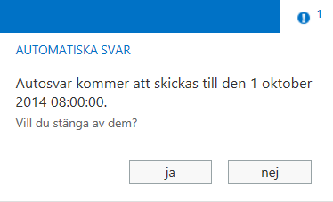 Semester och annan frånvaro - Autosvar vid frånvaro Semester och annan frånvaro Autosvar vid frånvaro När någon skickar e-post till dig under din semester kan avsändaren direkt få ett svar där det