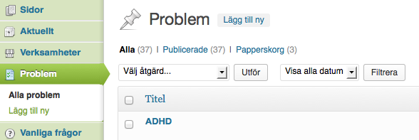 Klicka på Lägg till ny i vänstermenyn under Problem eller bredvid rubriken överst. Ta bort problem:. Välj Alla problem under Problem i vänster meny.