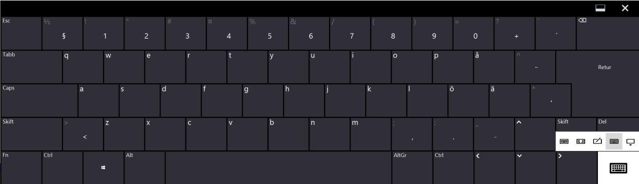 12 av 13 Lägga till standardskrivbord för Touchskärm Ett mer fullständigt touchskrivbord som mera liknar ett vanligt tangentbord kan man få genom att.