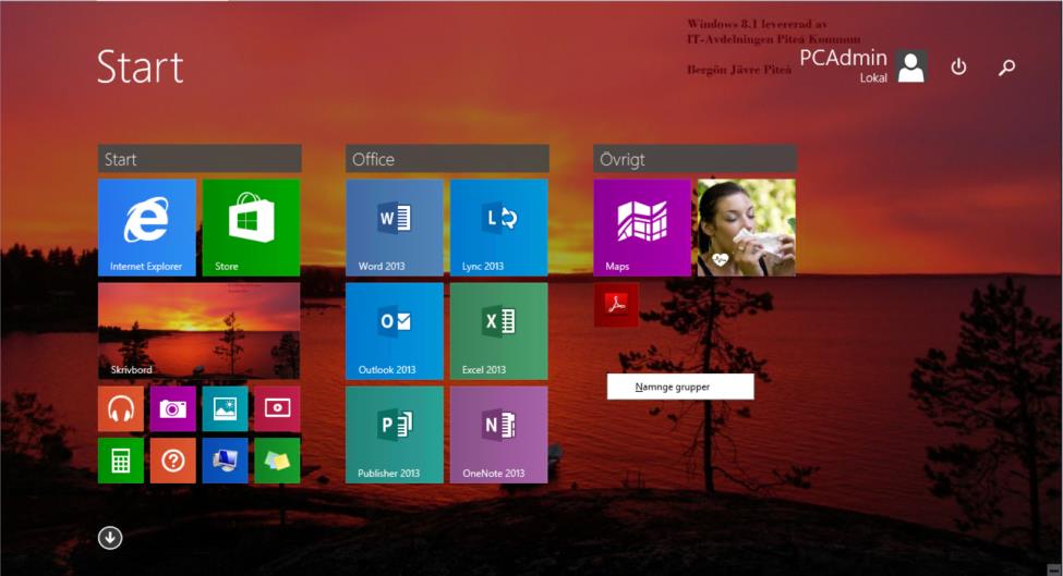 7 av 13 Genom att högerklicka på ett tomt område i startskärmen så får man även möjlighet att namnge Appgrupperna.