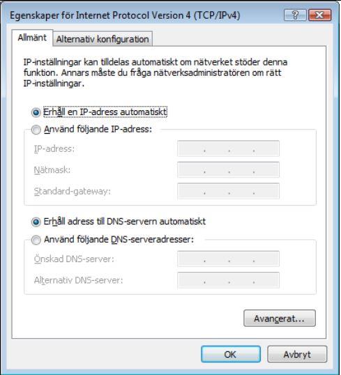 Windows Vista: Steg 5 Markera Internet Protocol Version 4 med ett enkelklick och klicka därefter på knappen Egenskaper nedanför. Windows Vista: Steg 6 Beroende på vald tjänst kan det här se olika ut.
