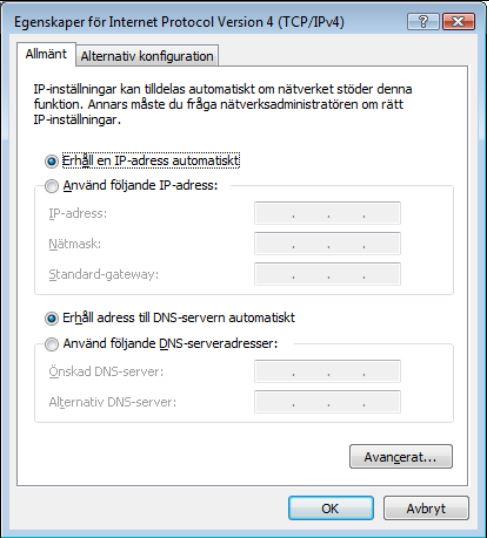 Windows Vista: Steg 5 Markera Internet Protocol Version 4 med ett enkelklick och klicka därefter på knappen Egenskaper nedanför. Windows Vista: Steg 6 Beroende på vald tjänst kan det här se olika ut.