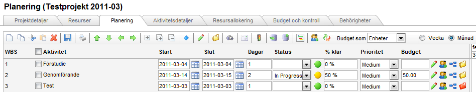 Projektet får en folderikon i listan over project. Genom att klicka på folderikonen öppnas dokumentarkivet med projektfoldern vald.