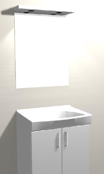 BADRUM Inredning Tvättställspaket, standard Bad plan 2 WC plan 1 väggskåp med spegeldörrar Spegel med ljusramplist. och 3 glashyllor, vit ljusramplist.