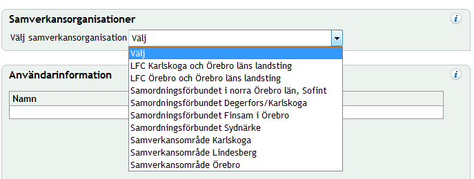 Örebro län. Om du inte avgränsar din sökning geografiskt söker du efter samverkansorganisationers eller organisationers användare i hela riket. 3. Klicka på Sök för att starta sökningen.