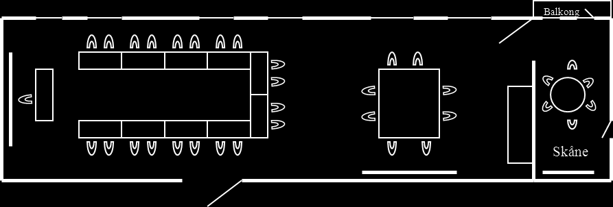 HÄLSINGLAND 53,50 kvm- 13,20 kvm x 4,05 kvm Tillhörande grupprum Skåne Möblering Hälsingland: 20 p