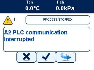 Återställa en larm A2 PLC Kommunikation avbruten Tryck ikonen för att stänga av det akustiska larmet A2 PLC Kommunikation avbruten Klicka på det röda meddelandet så att det visas 3 knappar nedanför