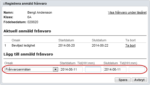 Anmäla frånvaro Det enklaste sättet att anmäla frånvaro är via hypernet App enligt beskrivningen längre fram, men du kan självklart även anmäla frånvaro från skolportalen.