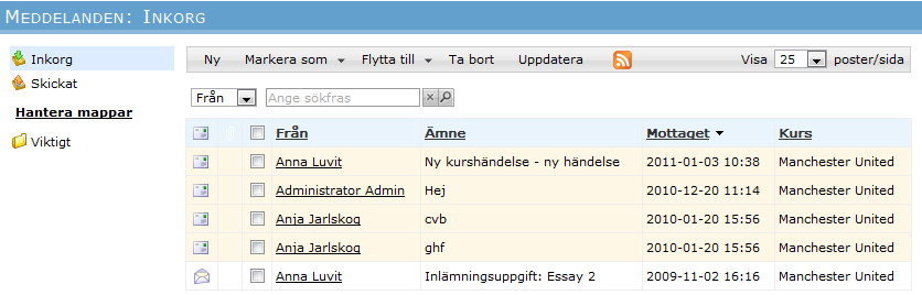 8. Kommunikation Under menyn Kommunikation hittar du verktyg för att kommunicera med andra kursdeltagare, utbildare och kursadministratörer som är registrerade i den aktuella kursen.