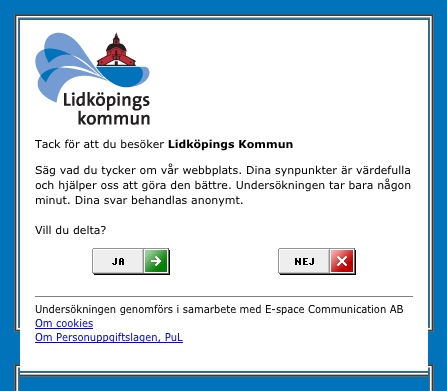 Utvärderingen Pop-up efter 2 minuters besök Man måste byta
