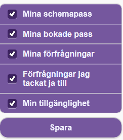 3 Kalendern För att öppna kalendern, klicka någonstans på det lila fältet. 3.1 INSTÄLLNINGAR I KALENDERN (KUGGHJULET) Genom att trycka på lilla kugghjulet till vänster kommer du åt dina inställningar.