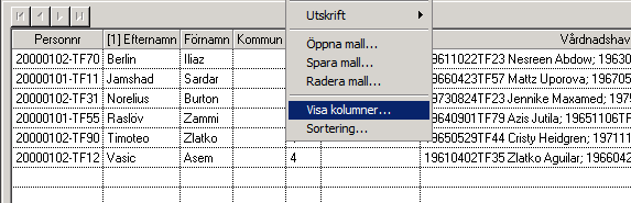 Vill du t ex få en utskrift av samtliga pojkar i en klass, söker du först fram dessa via urvalsträdet.