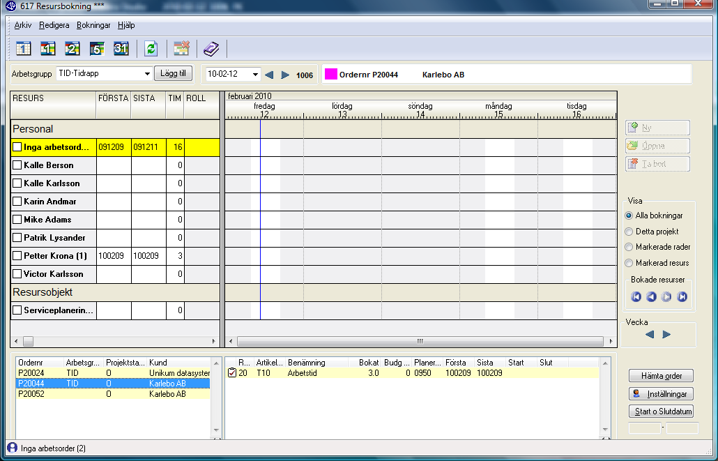 617 Resursbokning 617 Resursbokning har vidareutvecklats med funktioner för att kunna arbeta med många order samtidigt.