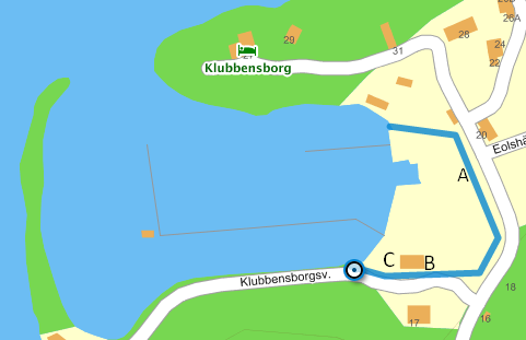 Bilaga till avfallshanteringsplan för Mälarhöjdens Båtklubb Placering av sopcontainer och toalettömningsstation Container för hushållssopor är sommartid placerad vid slipskjulet. A på kartan.