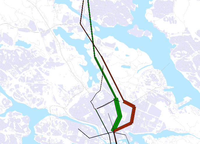 54 ROSLAGSBANAN TILL CITY Förändrat resande Flödesbilderna visar hur resandet förändras under morgonens maxtimme om Roslagsbanan förlängs till city.