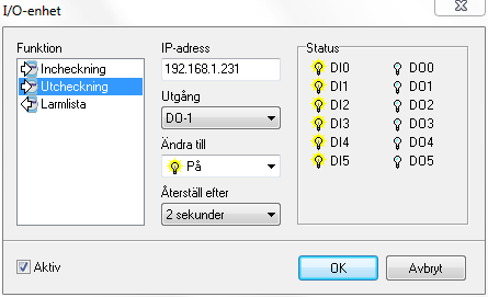 Visitor Guest 10 I/O modul (Input/Output) Programmet kan kommunicera med en yttre så kallad I/O enhet av typ Adam-6060.