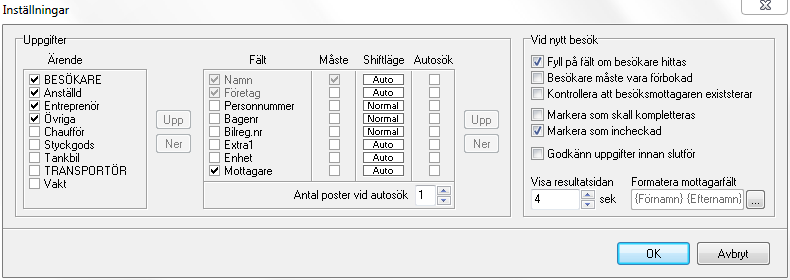 Visitor Guest 4 Inställningar För att programmet skall passa det egna behovet behöver en del inställningar göras. Anslut till databasen Börja alltid med att ansluta programmet till databasen.